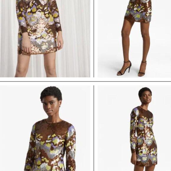 Stunning French Connection Zelda Long Sleeved Multi Colored Sequin Mini Dress - Picture 3 of 6